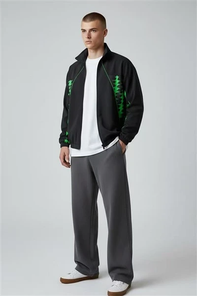 Men's Fluorescent Green Print Track Jacket high quality